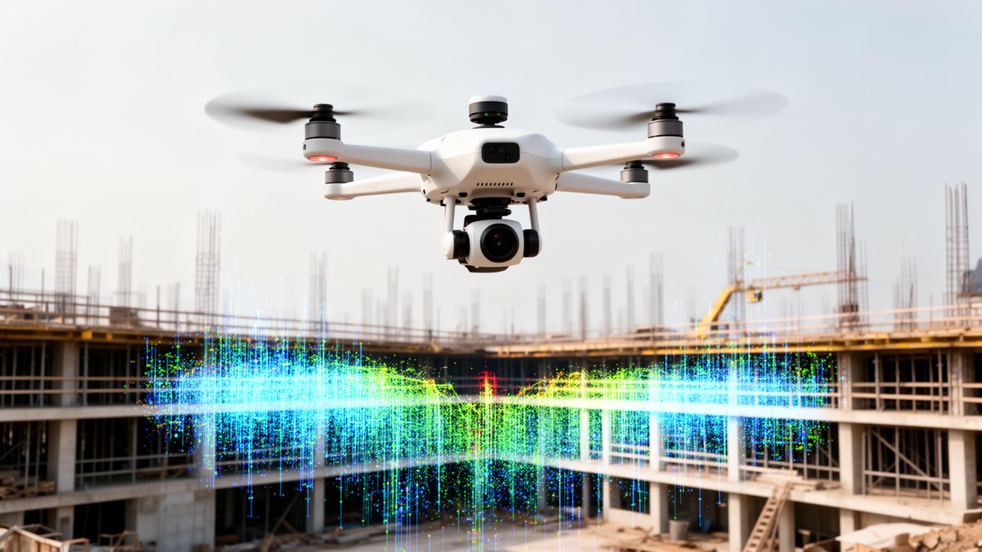 Industrial drone with LiDAR payload over Cambodian terrain