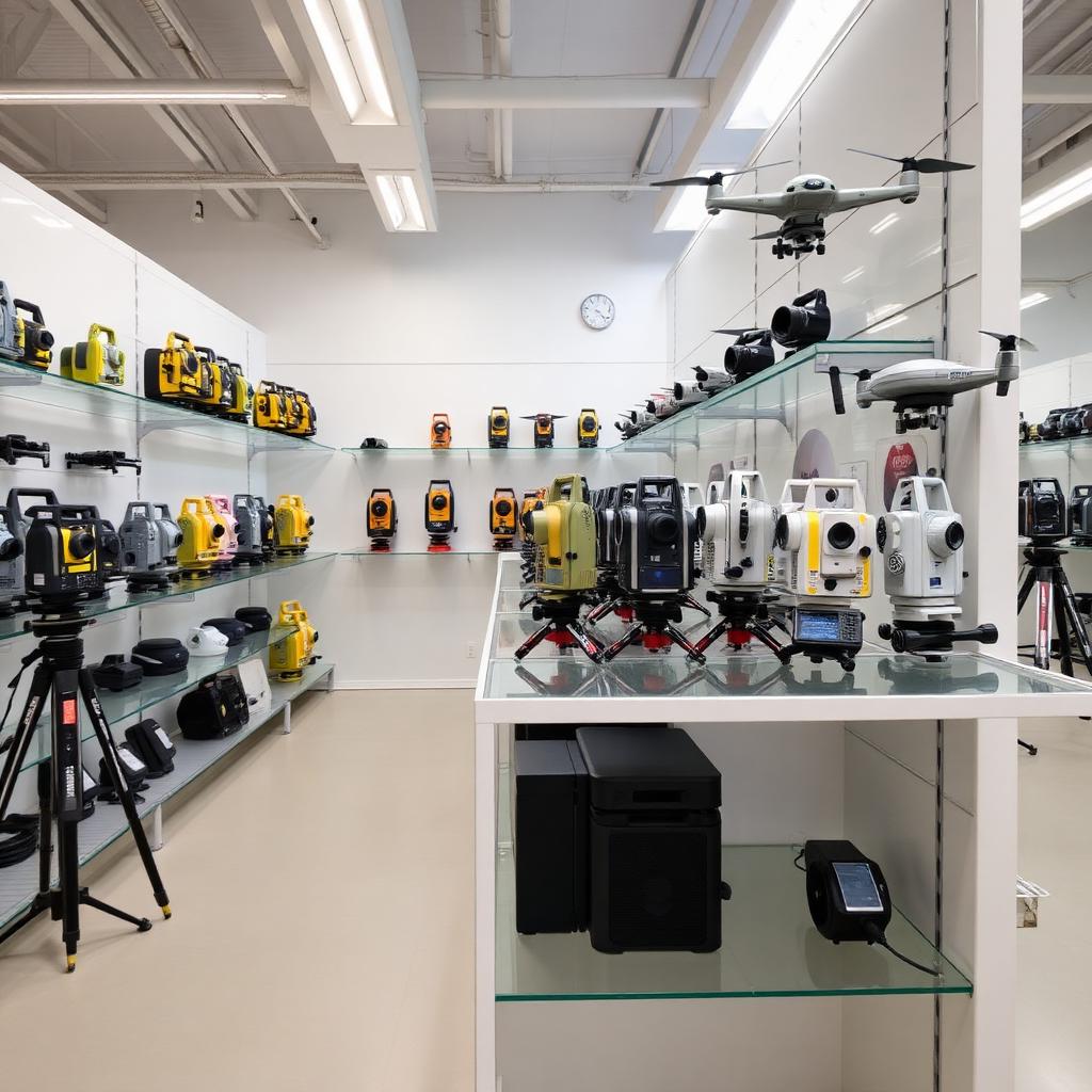 GNSS receivers and total stations on display